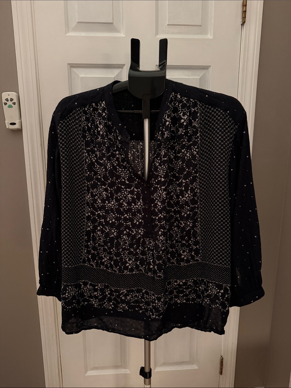 Lucky Brand Black Floral & Dot Mixed-Print Blouse